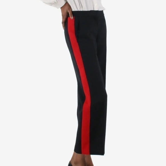 Aritzia Babaton Conan Straight Leg Ankle Trouser Pant Black Red Stripe - Sz 4 - Picture 1 of 13